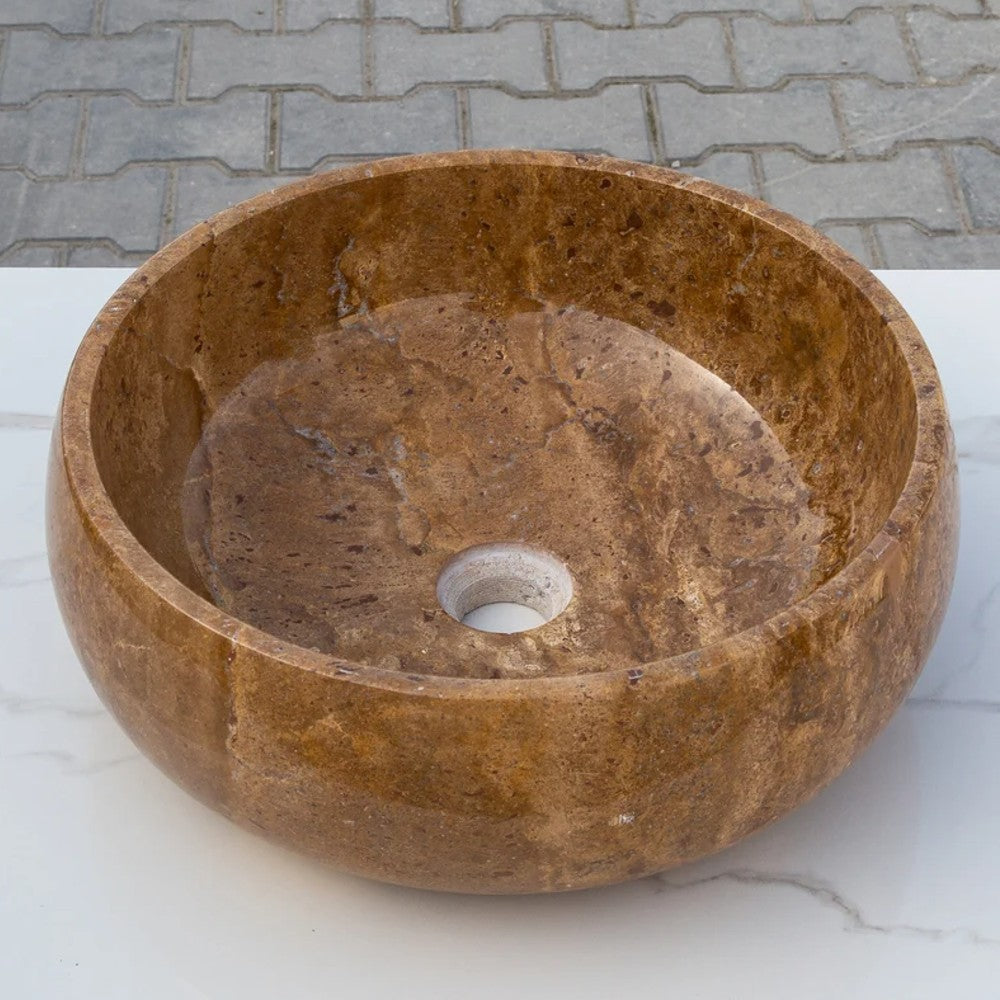 Noce Brown Travertine Natural Stone Vessel Sink Polished (D)16" (H)6"