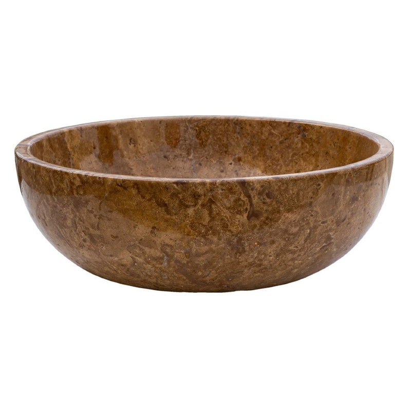 Noce Brown travertine natural stone round shape undermount Vessel Sink Polished and filled size (D)16" (H)6" SKU-EGENTR1674 product shot front view