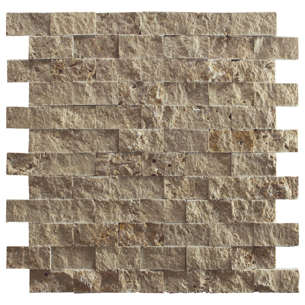 Travertine Noce Brown Split Face Mosaic Tile