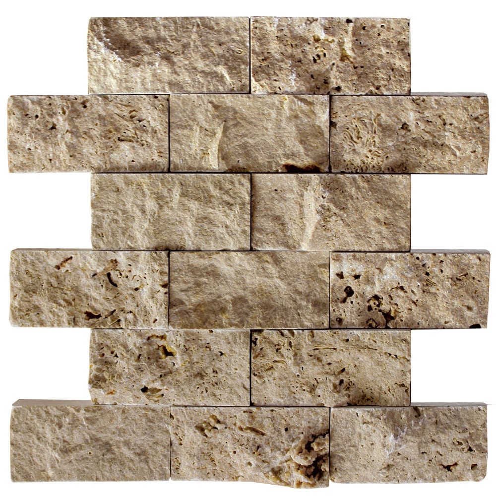 Travertine Noce Brown Split Face Mosaic Tile