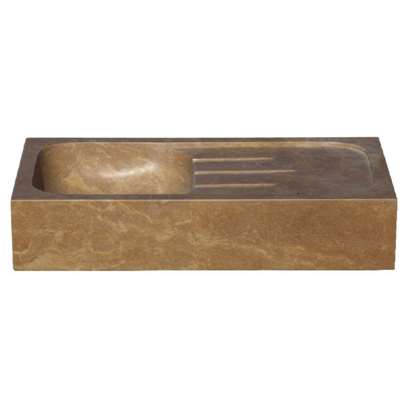 Noce brown travertine natural stone farmhouse apron kitchen sink surface honed filled size (W)18" (L)36" (H)7" SKU-NTRSTC48 product shot angle view
