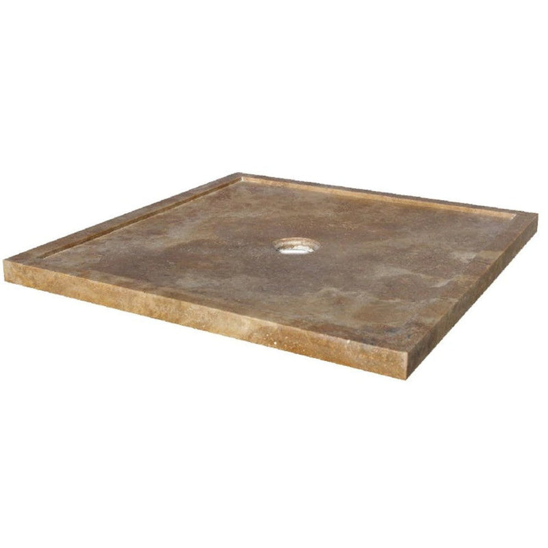 Noce brown travertine square shower base w36-l36-h2 SKU-NTRSTC26 Product sot on white background