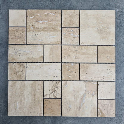 Patara Mini Pattern 12" x 12" Honed Travertine Mesh-Mounted Mosaic Tile