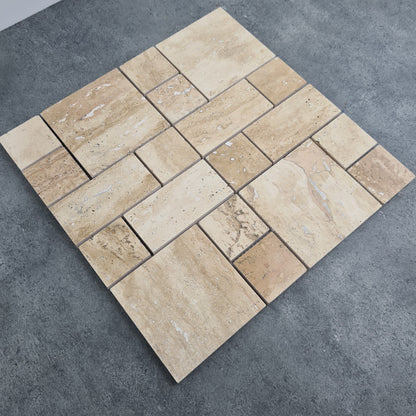 Patara Mini Pattern 12" x 12" Honed Travertine Mesh-Mounted Mosaic Tile