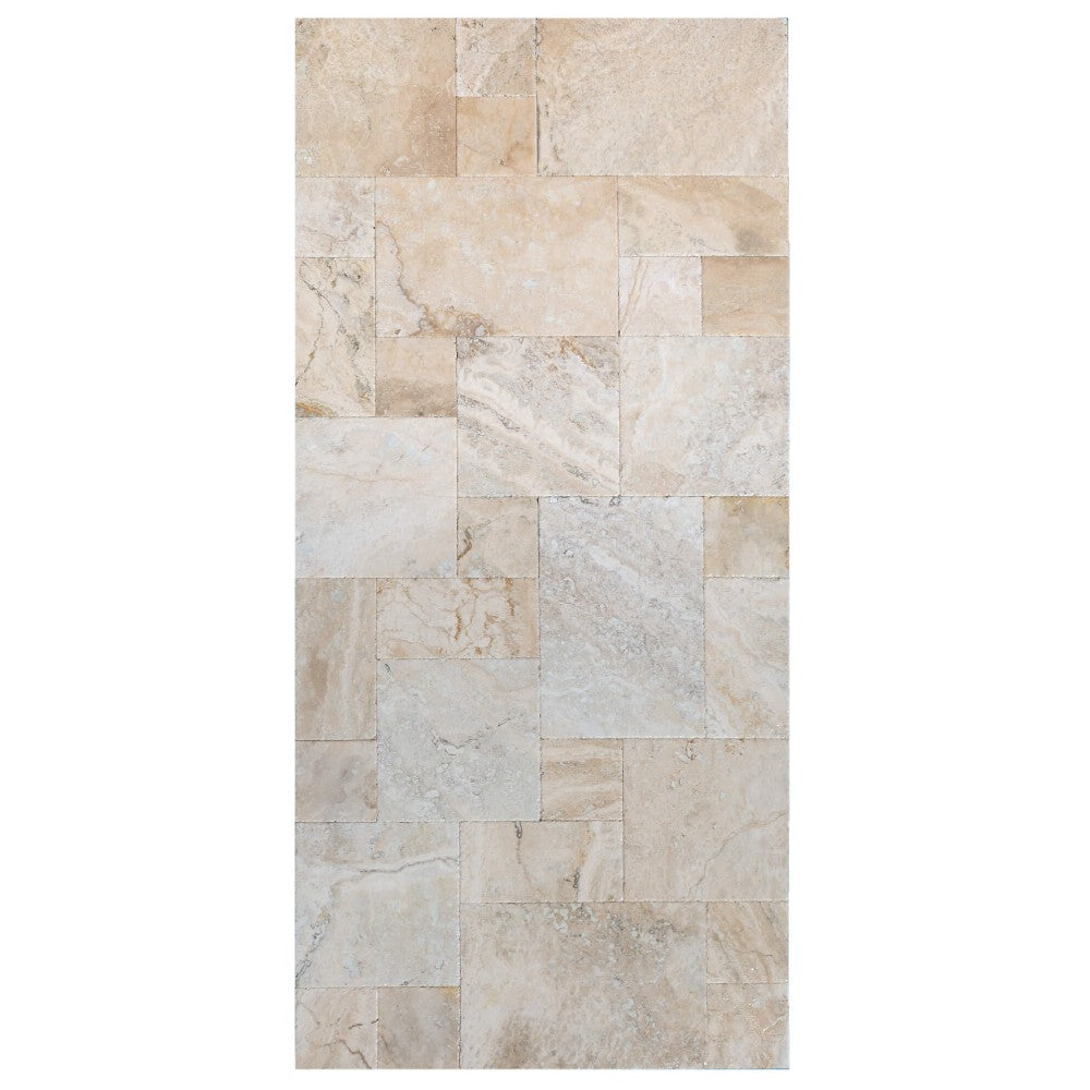 Philadelphia antique French pattern set travertine tile size pattern set surface brushed chiseled SKU-10075602 product shot top view
