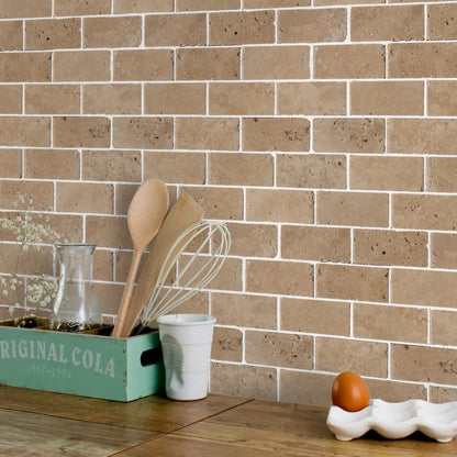 Riverbed Walnut Travertine Tumbled Mosaic Floor and Wall Tile (10 sqft per box)