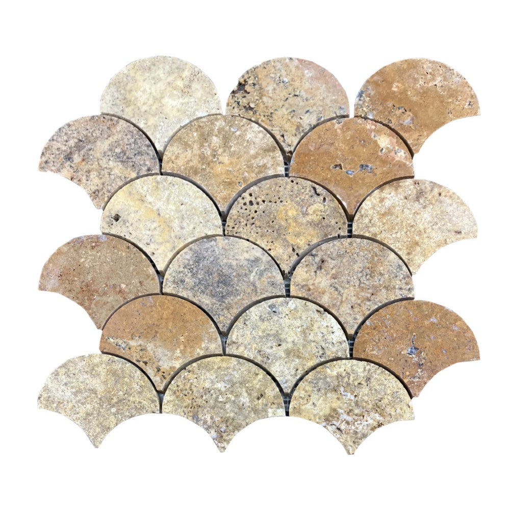 Scabos Travertine Marble Laguna on 12" x 12" Mesh Mosaic Tile SKU-HSSTLAGBMOSH on white background