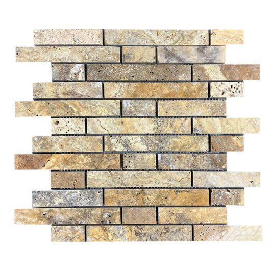 Scabos Travertine Strip Liner on 12" x 12" Mesh Mosaic Tile SKU-HSSTSLNBMOSH on white background