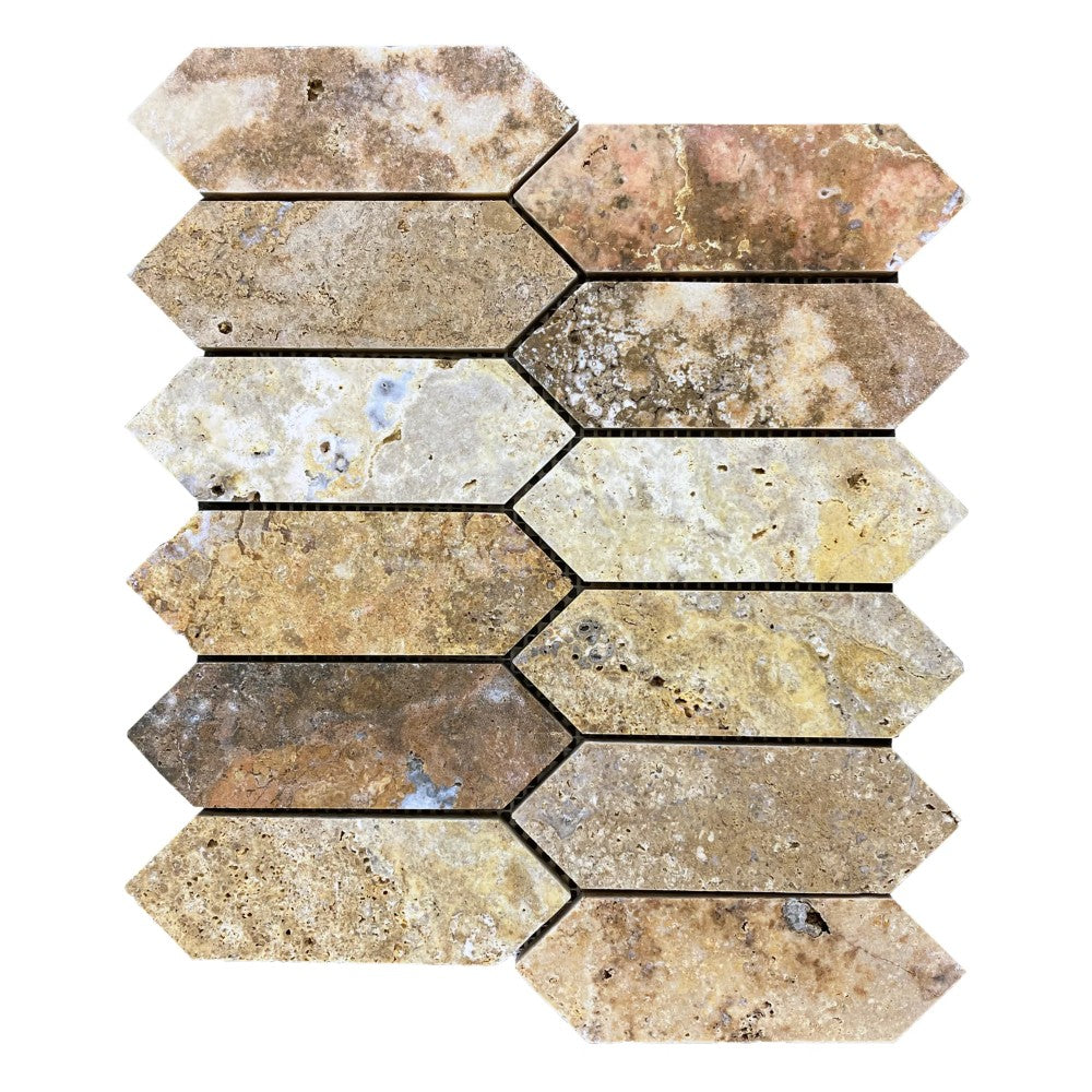 Scabos Travertine Strada Design on 12" x 12" Mesh Mosaic Tile SKU-HSSTTRBMOSH on white background