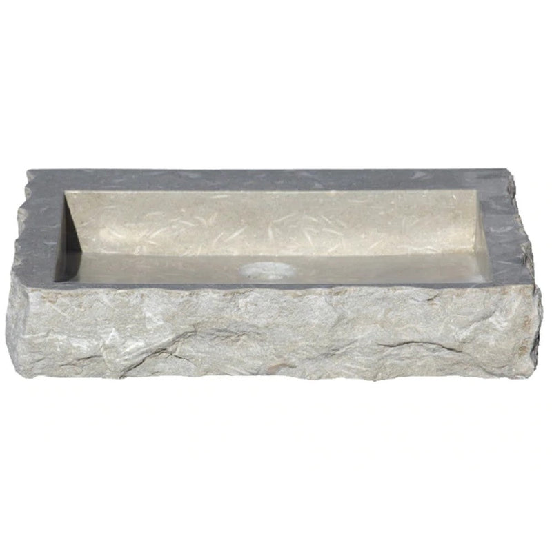 Seagrass Rustic Limestone Rectangular Vessel Sink Honed Hand chiseled (W)18"-(L)21.4" (H)4" SKU-NTRSTC33 product shot angle view