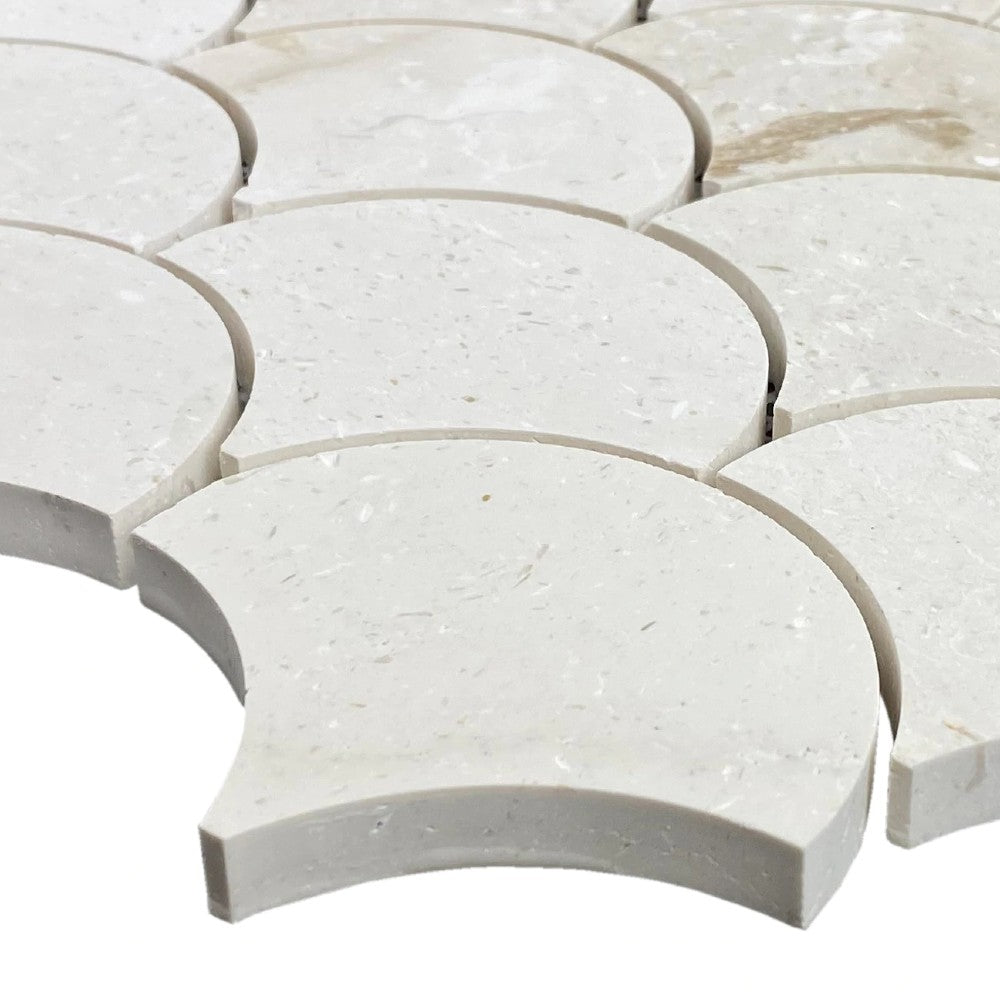 Shell Stone Limestone Laguna Design on 12" x 12" Mesh Mosaic Tile SKU-HSSSLAGDMOSH corner view