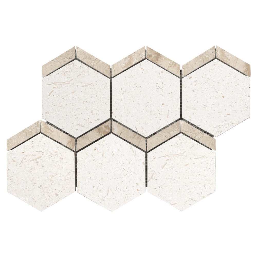 Shell Stone Limestone Naples Design on 12" x 12" Mesh Mosaic Tile SKU-HSSSNAPDMOSH Mesh view on white background