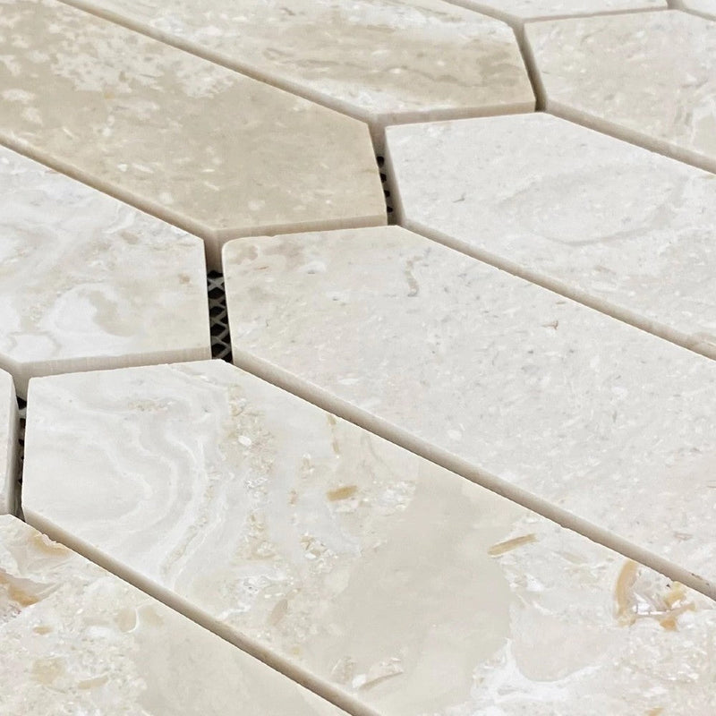 Shell Stone Limestone Strada Design on 12" x 12" Mesh Mosaic Tile SKU-HSSSSTRDMOSH close view