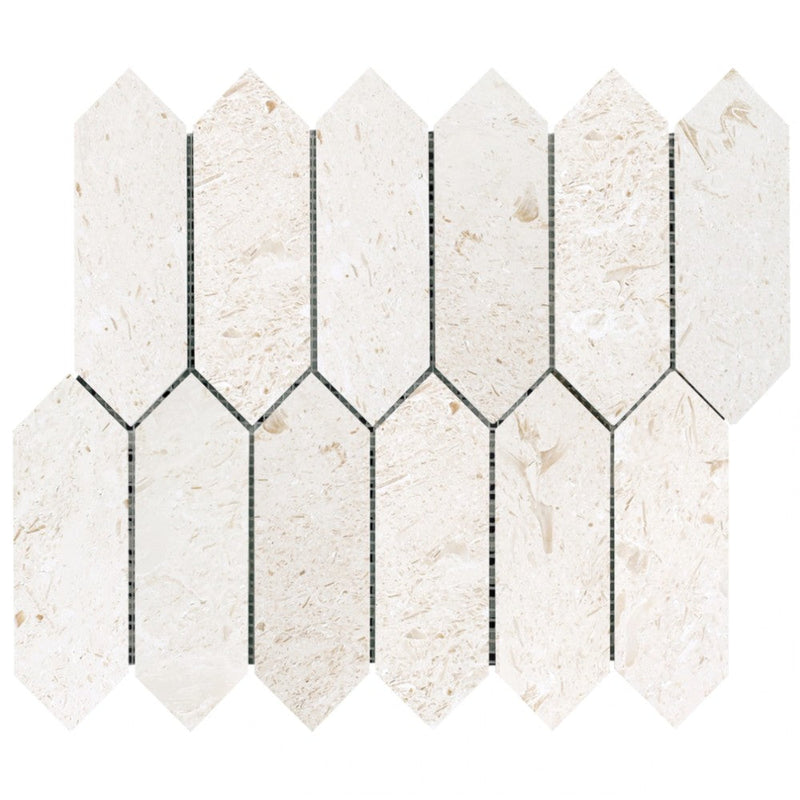 Shell Stone Limestone Strada Design on 12" x 12" Mesh Mosaic Tile SKU-HSSSSTRDMOSH Mesh view on white background