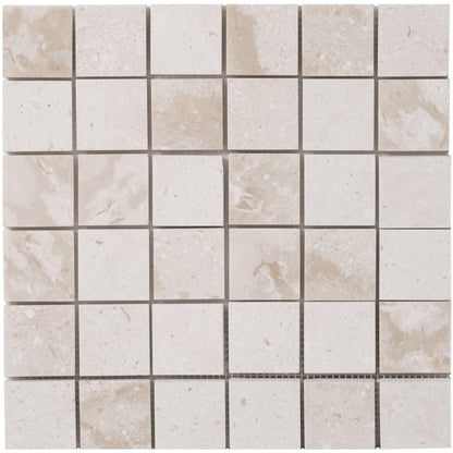 Shell Stone Limestone 2"x2" Honed on 12" x 12" Mesh Mosaic Tile SKU-HSSS2x2BMOSH mesh view