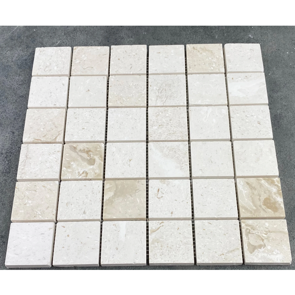 Shell Stone Limestone 2"x2" Honed on 12" x 12" Mesh Mosaic Tile SKU-HSSS2x2BMOSH 