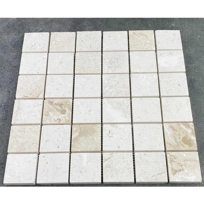 Shell Stone Limestone 2"x2" Honed on 12" x 12" Mesh Mosaic Tile SKU-HSSS2x2BMOSH 