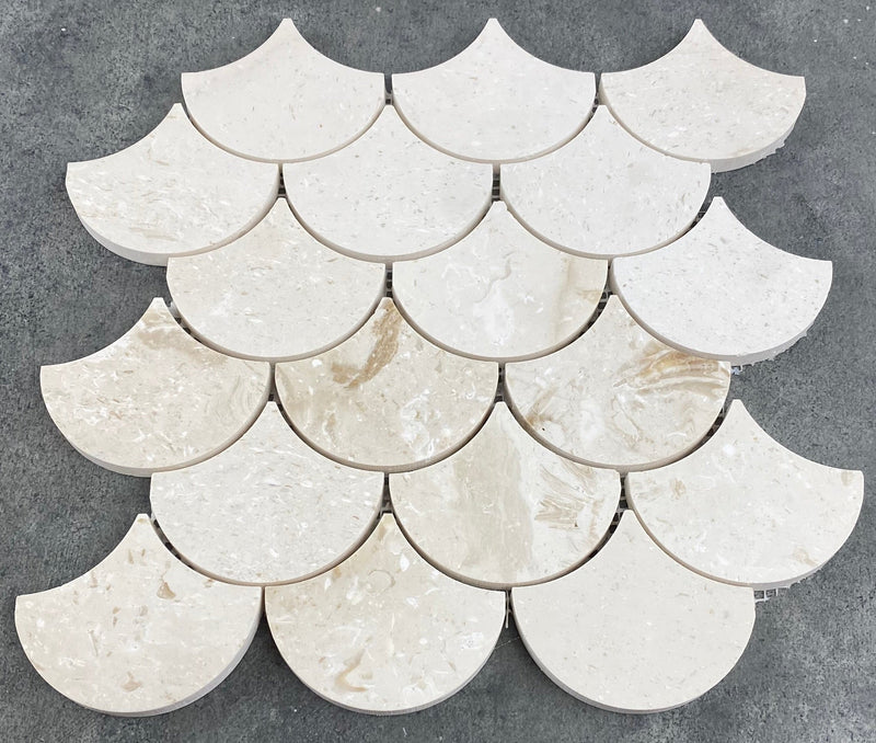 Shell Stone Limestone Laguna Design on 12" x 12" Mesh Mosaic Tile