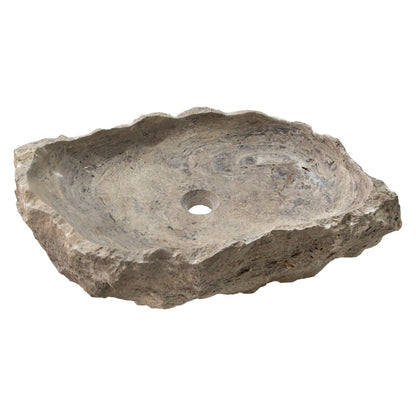 Silver Travertine Stone Rustic Vessel Sink SKU-NTRSTC14 random size (W)16" (L)26" (H)5" product shot angle view