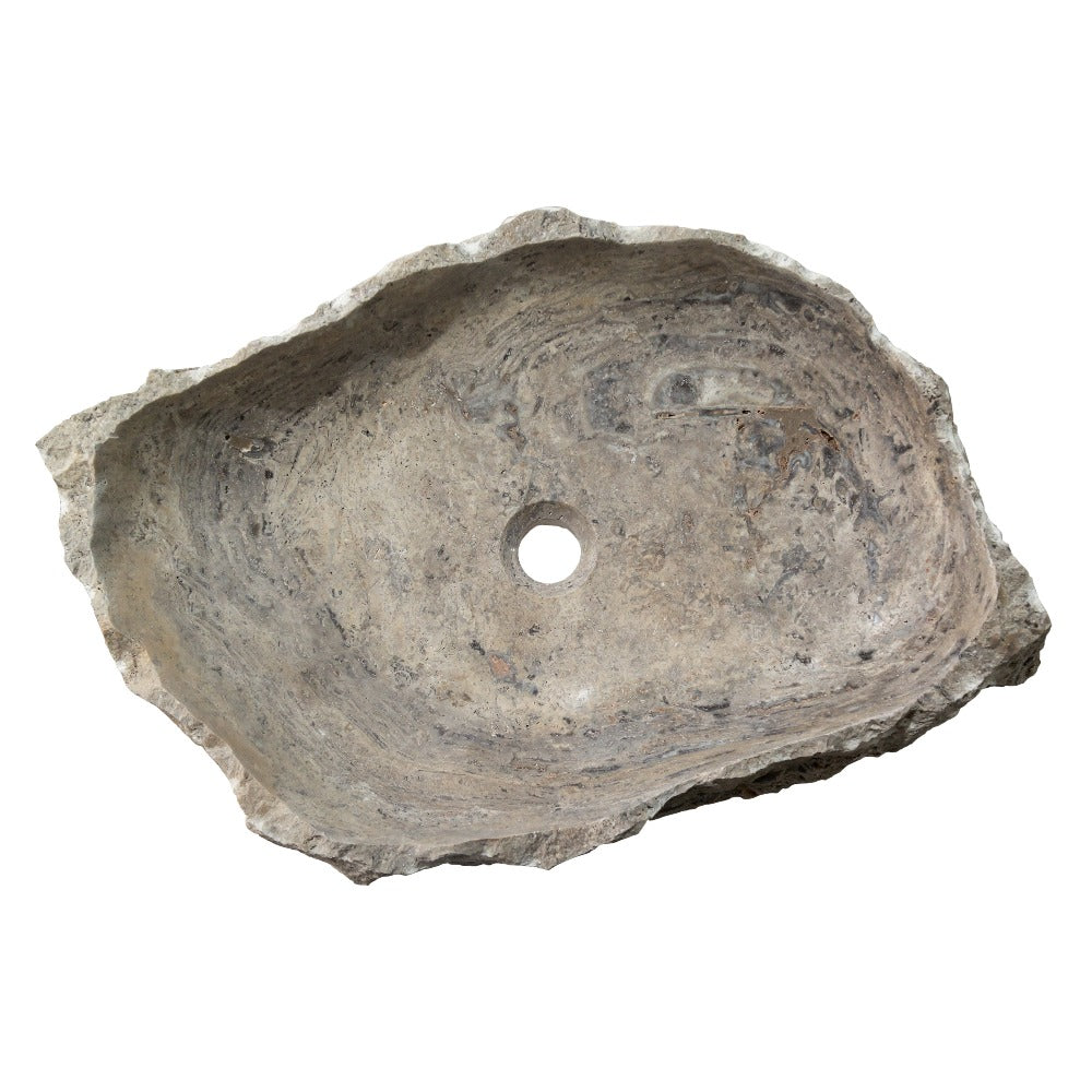 Silver Travertine Stone Rustic Vessel Sink SKU-NTRSTC14 random size (W)16" (L)26" (H)5" product shot top view