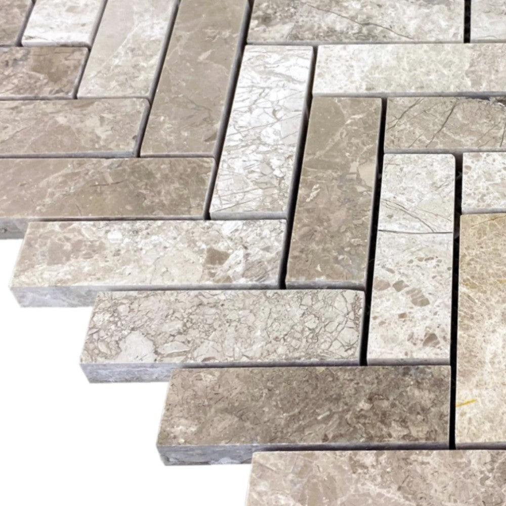 Silver shadow marble 1x3 herringbone honed SKU-HSSSH1x3HBMOSH corner view