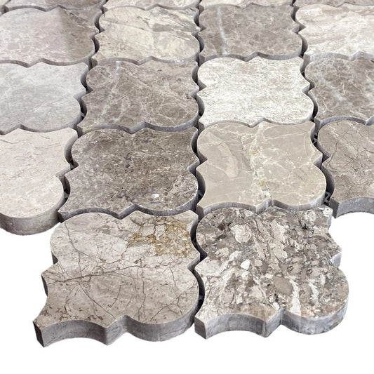 Silver Shadow Marble Casablanca on 12" x 12" Mesh Mosaic Tile SKU-HSSSCMOSH corner view