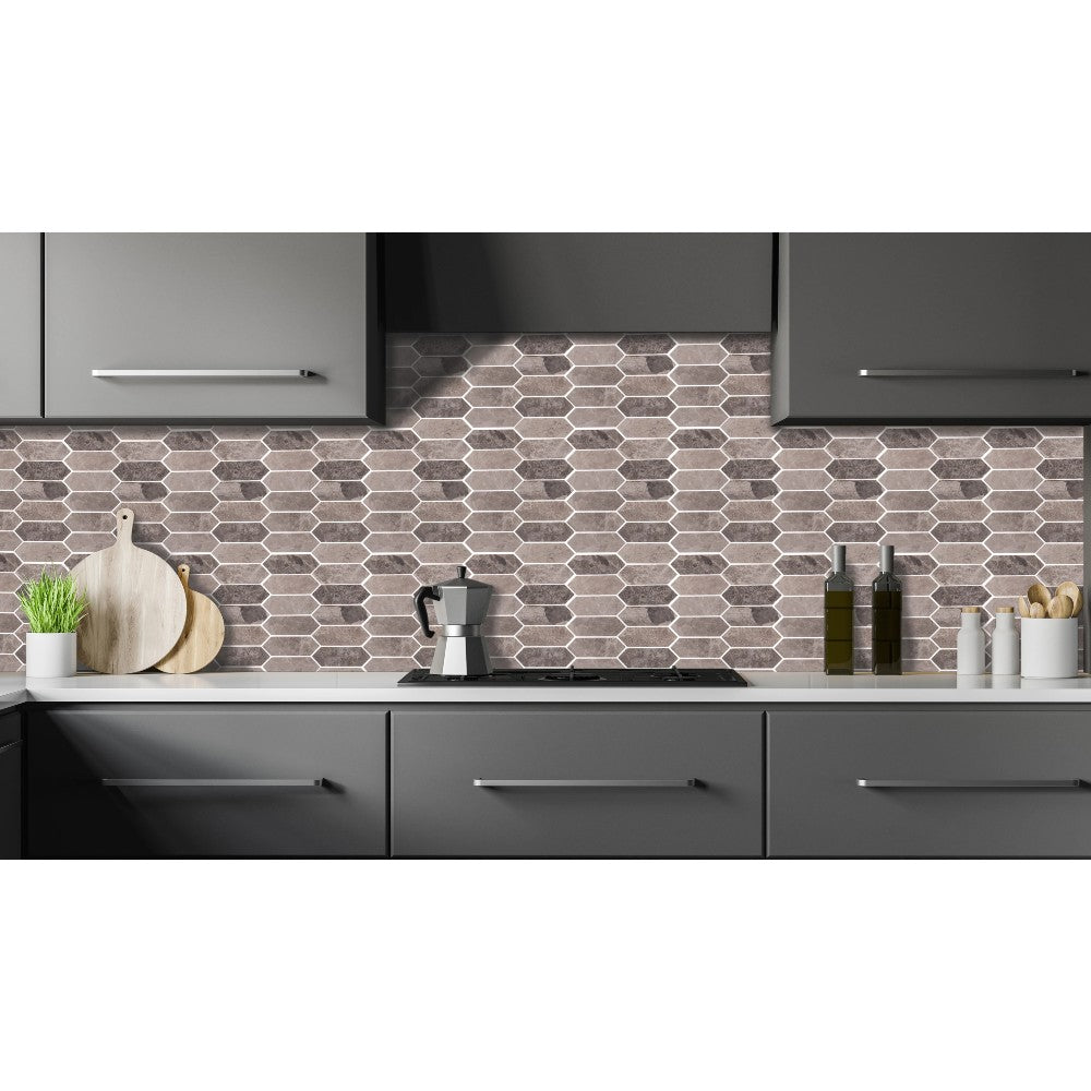 Silver Shadow Marble Strada Design on 12" x 12" Mesh Mosaic Tile SKU-HSLSHTRBMOSH Installed view