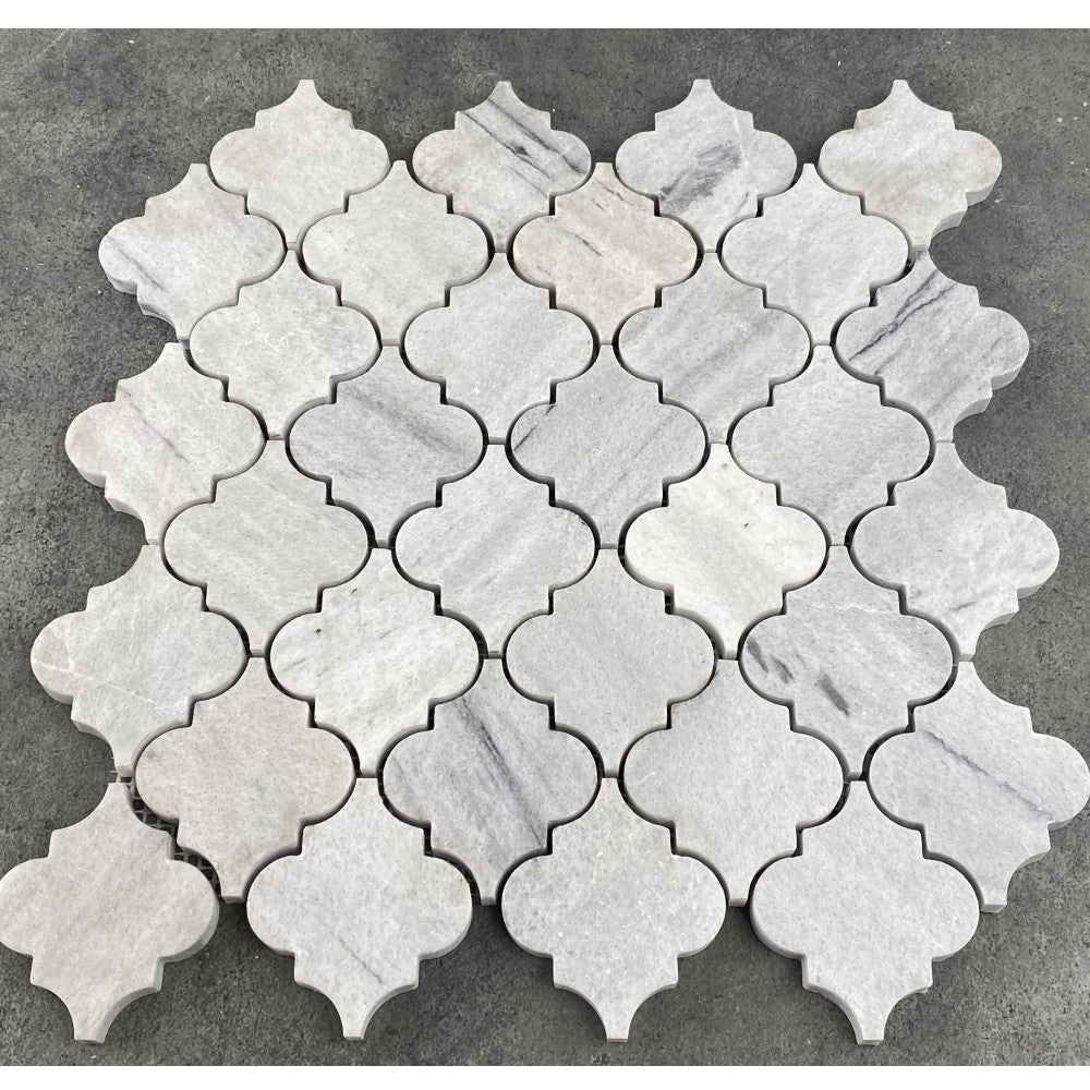 Solto white marble mosaic tile casablanca on 12x12 mesh honed SKU-HSSWCMOSH top view