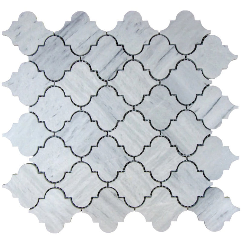 Solto white marble mosaic tile casablanca on 12x12 mesh honed top view SKU-HSSWCMOSH