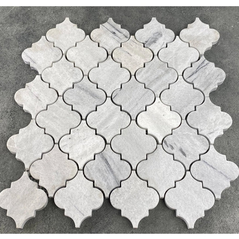Solto white marble mosaic tile casablanca on 12x12 mesh honed SKU-HSSWCMOSH top view