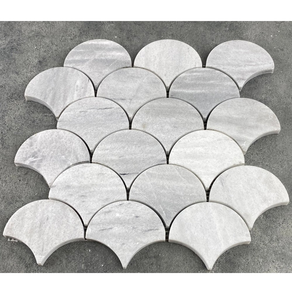 Solto White Marble Laguna on 12" x 12" Mesh Mosaic Tile SKU-HSSWLAGBMOSH top view