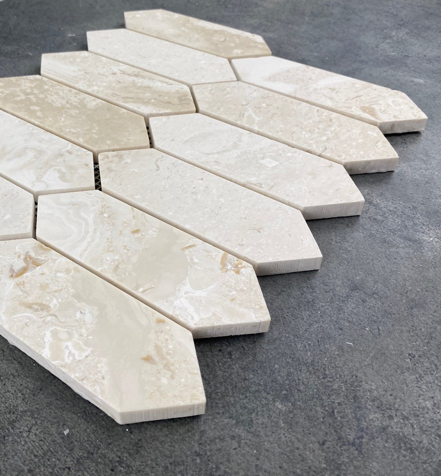 Shell Stone Limestone Strada Design on 12" x 12" Mesh Mosaic Tile