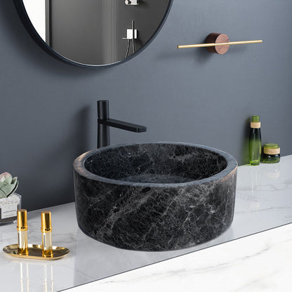 Natural Stone Sirius Black Marble Vessel Sink Polished (D)16.5" (H)6"