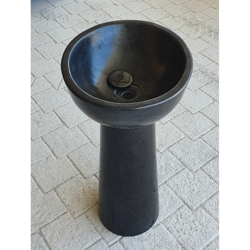 Toros Black Marble Natural Stone Pedestal Oval-top Sink Polished (W)17" (L)20" (H)33.5" SKU-NTRSTC20 product shot angle view