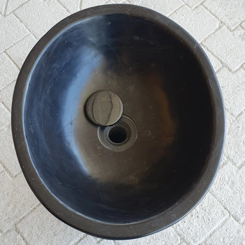Toros Black Marble Natural Stone Pedestal Oval-top Sink Polished (W)17" (L)20" (H)33.5" SKU-NTRSTC20 product shot top sink top view