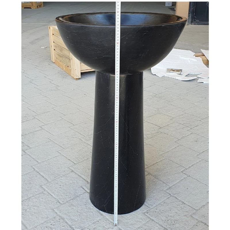 Toros Black Marble Natural Stone Pedestal Oval-top Sink Polished (W)17" (L)20" (H)33.5" SKU-NTRSTC20 product shot pedestal sink total height measure