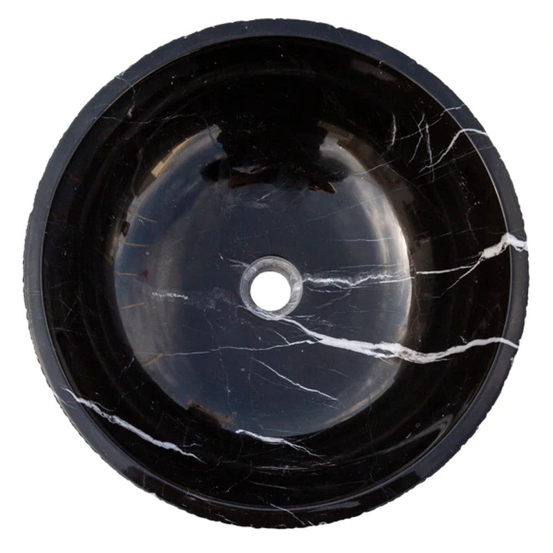 Toros Black Marble Natural Stone Vessel Sink Polished and Rough D16 H6 SKU EGE7TBP165 top view