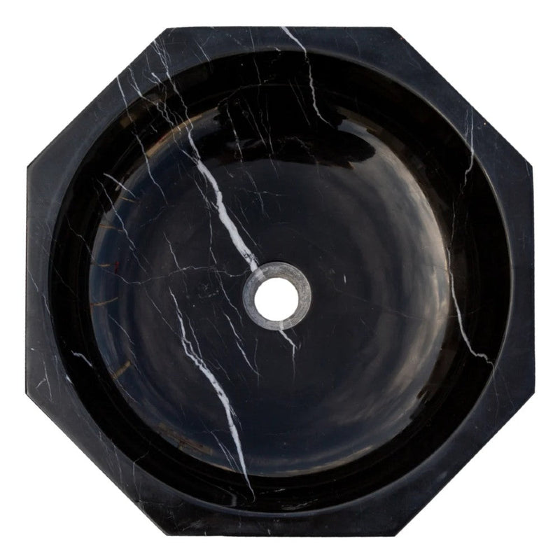 Toros Black Marble Octagon Natural Stone Vessel Sink Polished D16 H5 SKUEGETBOP166 top view