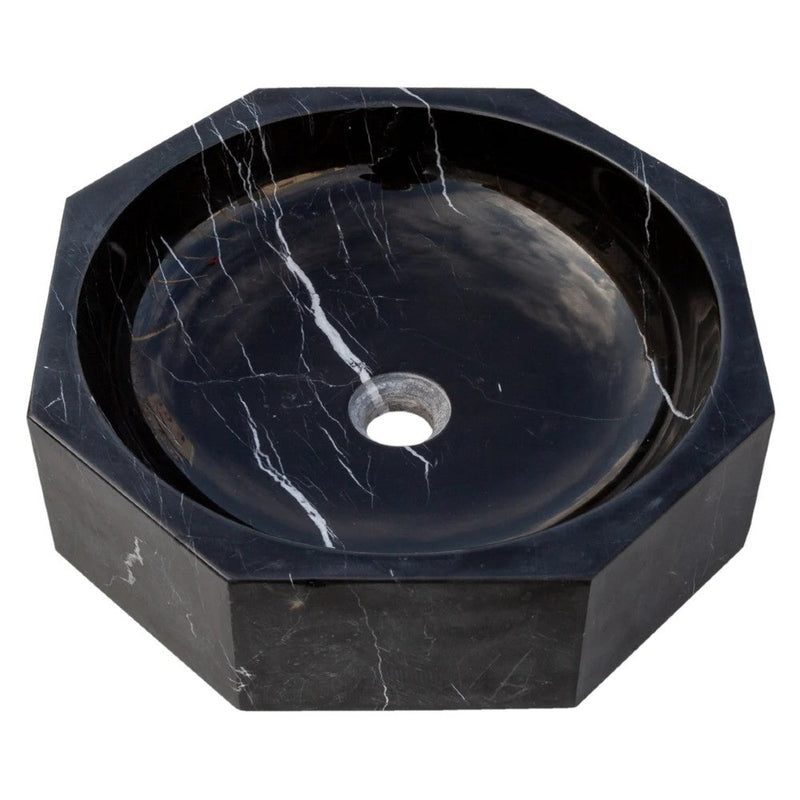 Toros Black Marble Octagon Natural Stone Vessel Sink Polished D16 H5 SKUEGETBOP166 angle view