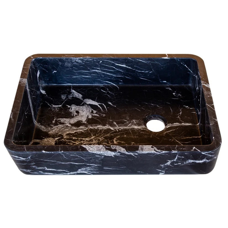 Toros Black Marble Rectangular Natural Stone sink semi Polished W14.4 L 20.3 H4.7 SKU T1-252 angle view