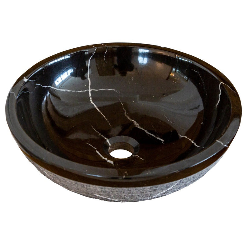 Toros Black Marble Vessel Sink rough exterior SKU-NTRVS24 size (D)16" (H)6" product shot angle view