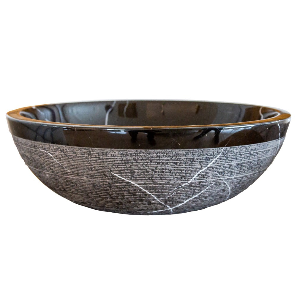 Toros Black Marble Vessel Sink rough exterior SKU-NTRVS24 size (D)16" (H)6" product shot front view