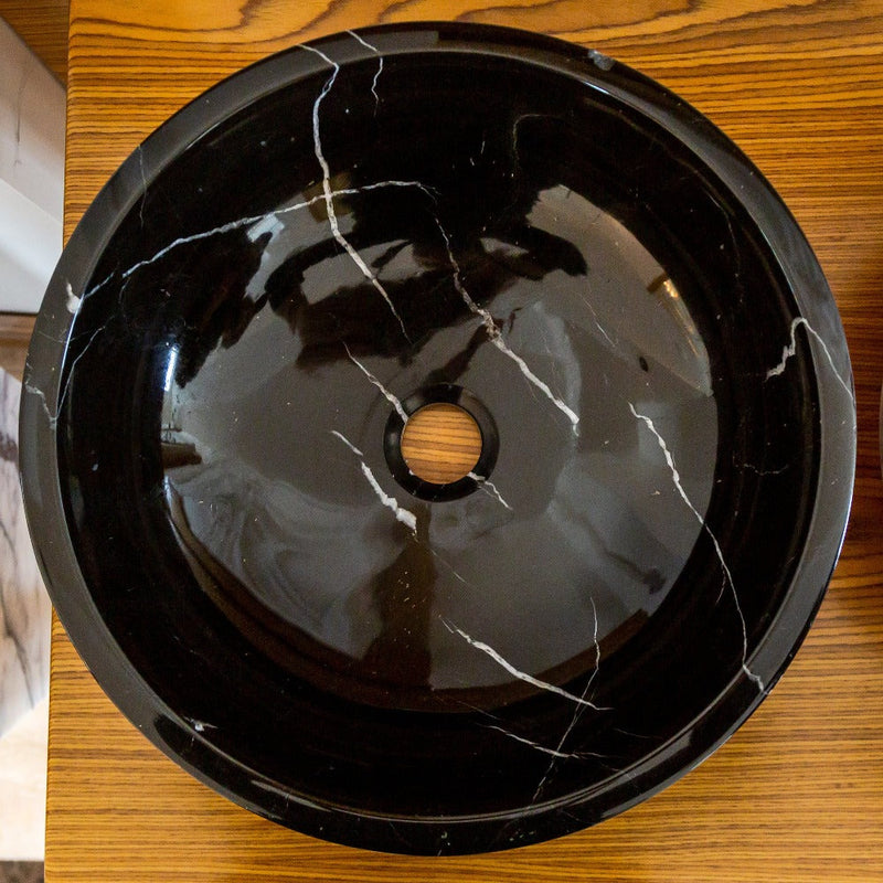 Toros Black Marble Vessel Sink rough exterior SKU-NTRVS24 size (D)16" (H)6" product shot top view