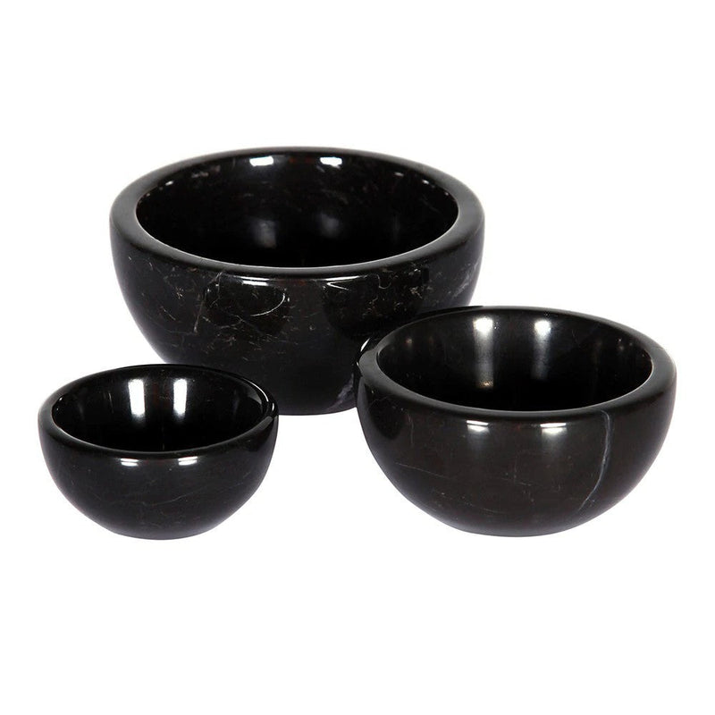Toros Black genuine marble nesting bowls set of 3 polished product SKU-MSTBSO34 The product shot on white backgrıund.