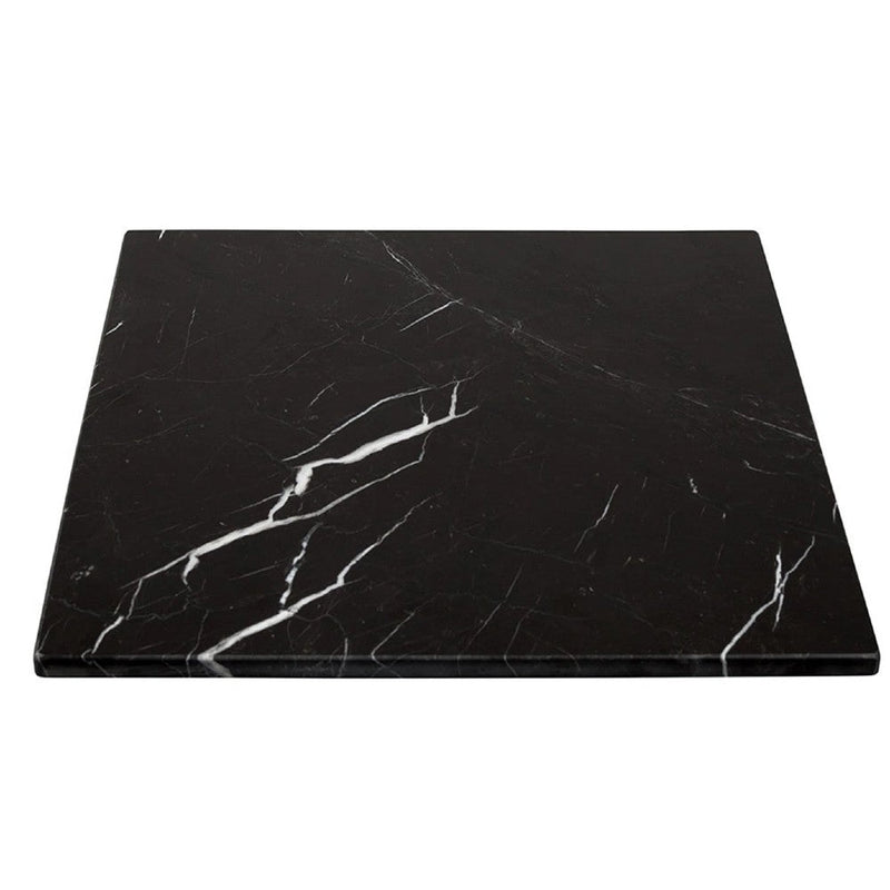 Toros Black Carrara white together genuine marble serving cutting board 14x14 The product shot on white background.