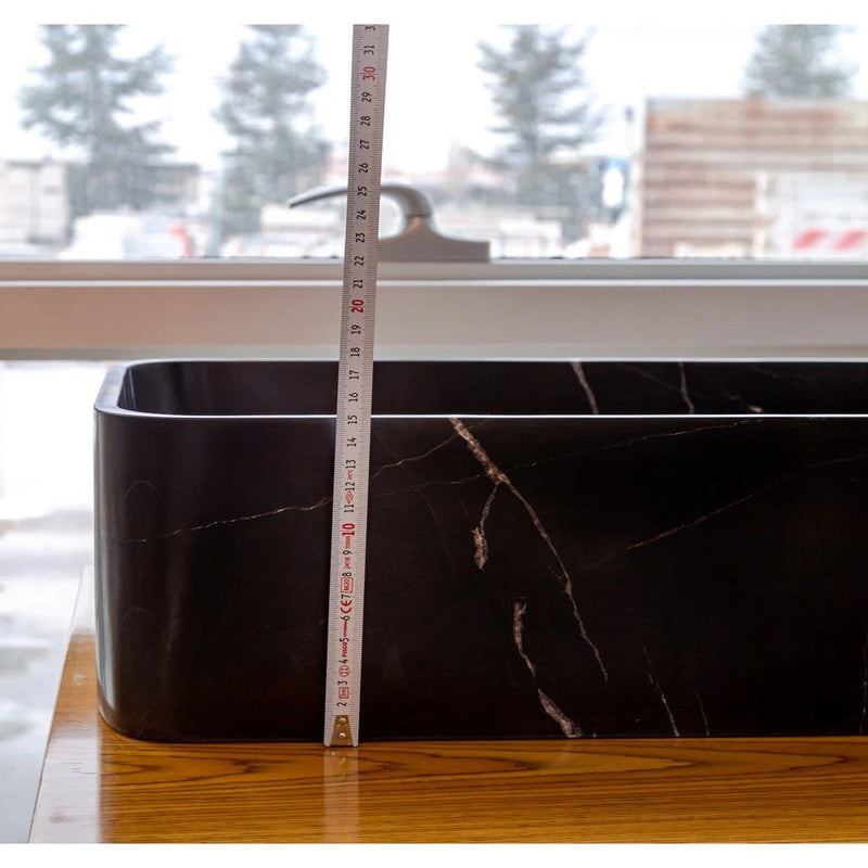 Toros Black marble Farmhouse Rectangular Sink Polished size (W)13.5" (L)21.5" (H)6" SKU-NTRVS11 product shot top view height measure