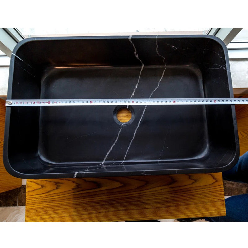 Toros Black marble Farmhouse Rectangular Sink Polished size (W)13.5" (L)21.5" (H)6" SKU-NTRVS11 product shot top view length measure