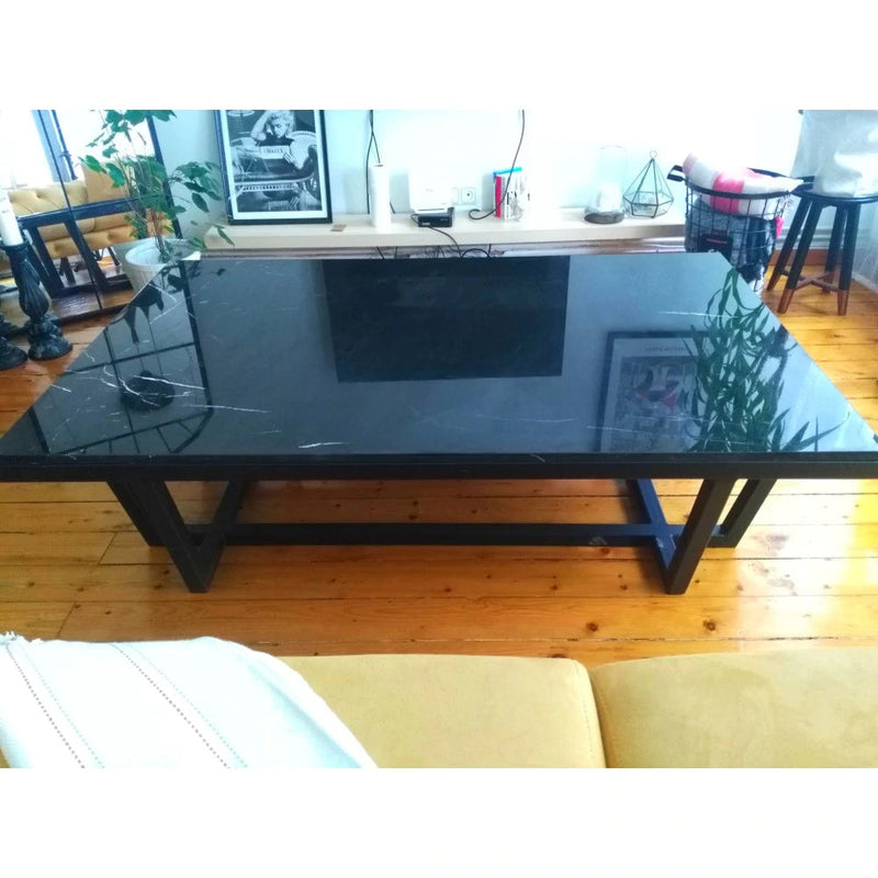 Toros Black marble coffee table W30-L48-H16 rectangular black metal legs SKU-MSSW30x48BP side view