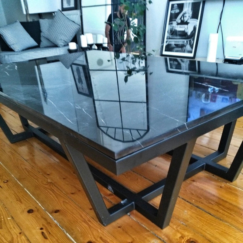 Toros Black marble coffee table W30-L48-H16 rectangular black metal legs SKU-MSSW30x48BP corner view
