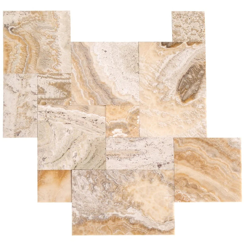 Traonyx Travertine Tile Honed and Filled SKU-TONYXPATH multi top pattern view